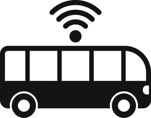 Canvas Print - black silhouette of a city bus with a wifi symbol above, representing wireless internet access for p