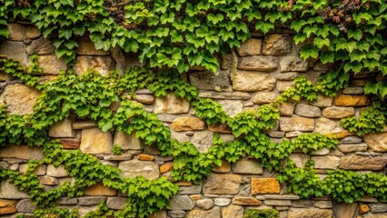 Aufkleber - Stone wall covered in vines, cut out, stone, wall, vines, green, texture, background, nature, growth, vintage, architecture