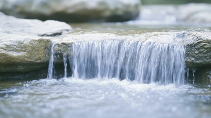 Canvas Print - A rejuvenating waterfall flows over stones, embodying tranquil healing and the purifying essence of the natural world.