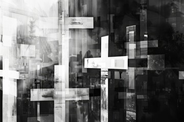 Fototapete - Crosses and inverted crosses blending in a surreal mix, Ai generated