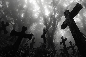 Fototapete - Crosses and inverted crosses blending in a surreal mix, Ai generated