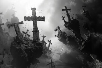 Fototapete - Crosses and inverted crosses blending in a surreal mix, Ai generated