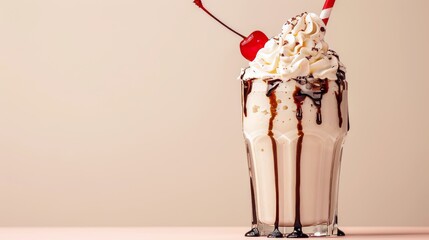 Wall Mural - Chocolate milkshake with whipped cream and a cherry on top.