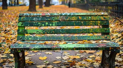 An old bench in the park, weathered by time, sits quietly beneath the shade of tall trees. Its worn wooden slats and rusty iron legs tell stories of countless visitors who once rested there, enjoying 