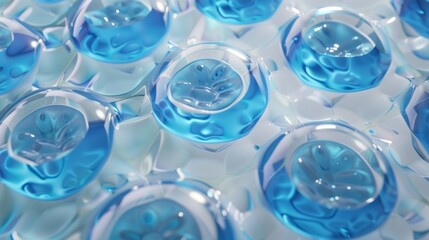 Wall Mural - Close up of blue liquid gel capsules.