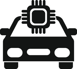 Poster - this simple vector icon depicts a car with a cpu chip, representing the increasing integration of te