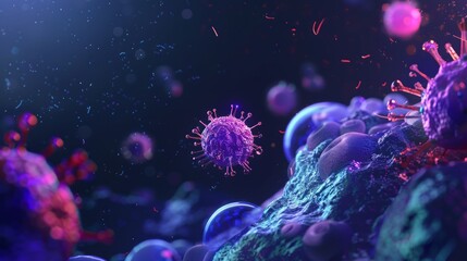 Canvas Print - Close-up 3D rendering of a virus cell.