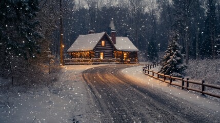 Picture a charming snowy village street adorned with a cozy cottage, bright twinkling lights, and a tranquil winter landscape that invites moments of peace and deep reflection on life and nature