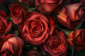 Canvas Print - A close up of a bunch of red roses