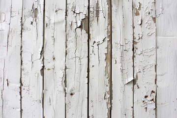 Canvas Print - A white wooden fence with peeling paint and splinters