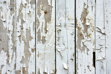 A wooden surface with peeling paint, giving it a worn and aged appearance