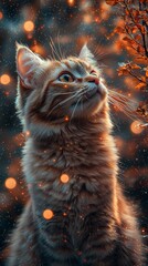 Wall Mural - a cat on the edge of time and space looks at the stars in a bright nebula, space fiction