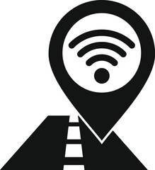 Poster - black gps pointer with wifi symbol showing a road trip location with internet access