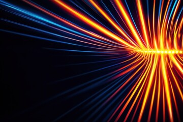 Poster - Vibrant abstract lines of orange and blue light create a striking visual effect against a dark background, perfect for dynamic themes.