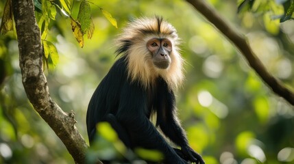 Canvas Print - A Black-Crested Macaque Perched on a Branch