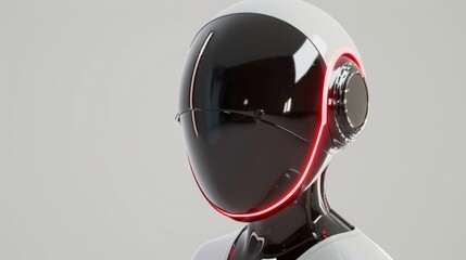 Poster - Close-up of a futuristic robot head with red glowing lights.