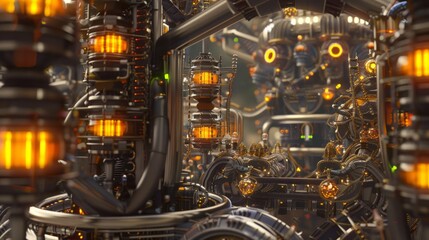 Canvas Print - Close-up of a futuristic machine with glowing lights.