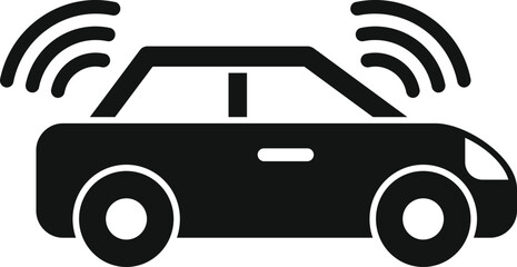 Poster - black silhouette of a smart car sending signals using wireless technology
