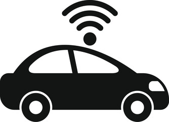 Poster - black silhouette of a car with three curved lines symbolizing a wireless signal above it