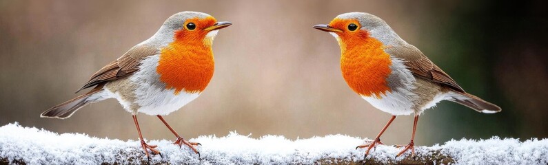 Cross-stitch of two robins standing on a snowy branch, creating a cozy winter scene of love, cross-stitch couple bird, winter romance