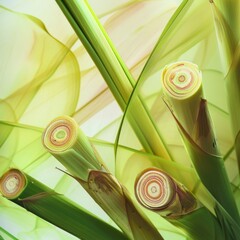 Poster - Close-up of a green plant stem with layered rings.