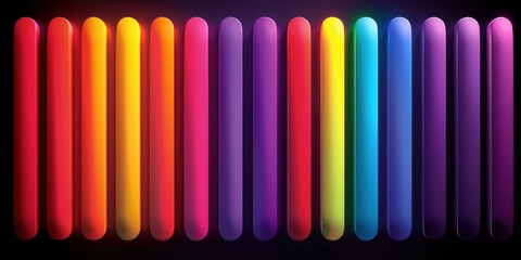 Wall Mural - A row of brightly colored cylinders glowing against a black background