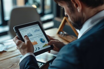 Businessman analyzing financial information on digital tablet