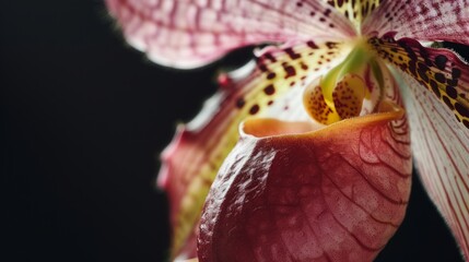 Sticker - Close-up of a pink and white orchid with yellow spots.