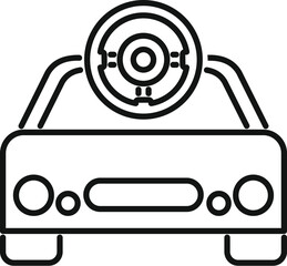 Poster - simple line icon representing the driver point of view from inside a car, featuring the steering whe