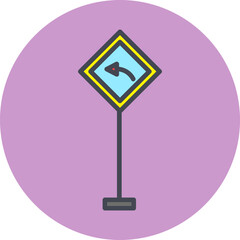 Canvas Print - Left Turn Ahead Vector Icon