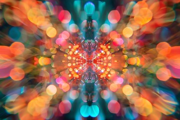 Poster - An array of colorful lights captured in a photograph, showcasing a bright and cheerful ambiance, Flashing lights creating a kaleidoscope of colors, AI generated