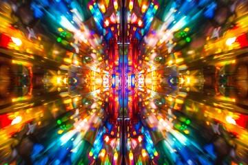Poster - An array of colorful lights captured in a photograph, showcasing a bright and cheerful ambiance, Flashing lights creating a kaleidoscope of colors, AI generated