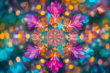 Poster - A vibrant display of colorful lights illuminating the scene, creating a festive and lively atmosphere, Flashing lights creating a kaleidoscope of colors, AI generated