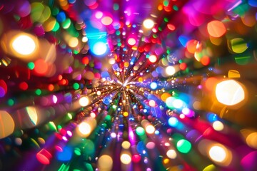 Poster - A vibrant display of colorful lights illuminating the scene, creating a festive and lively atmosphere, Flashing lights creating a kaleidoscope of colors, AI generated