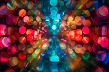 Poster - A captivating photo displaying colorful lights, radiating energy and joy in a mesmerizing arrangement, Flashing lights creating a kaleidoscope of colors, AI generated