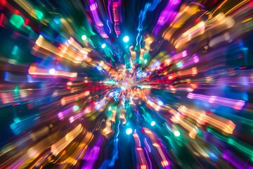 Poster - A captivating photo displaying colorful lights, radiating energy and joy in a mesmerizing arrangement, Flashing lights creating a kaleidoscope of colors, AI generated