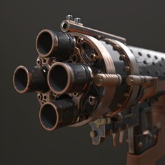 Canvas Print - Close-up of a steampunk-style weapon with multiple barrels.