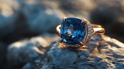 Wall Mural - Blue Topaz Ring on a Rocky Surface