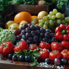 Wall Mural - A Vibrant Still Life with Fresh Fruit and Vegetables