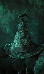 Wall Mural - A dark green wizard hat, shimmering with magical energy