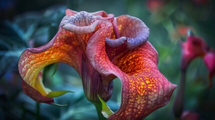 Wall Mural - Close-up of a vibrant red and yellow flower with intricate patterns.