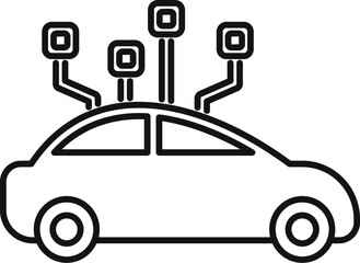 Poster - line art icon of a smart car using a sensor network for self driving and autonomous navigation