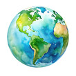 © kanoktuch - Watercolor globe earth illustration with continents. Vibrant artistic depiction of Earth showcasing continents and oceans, ideal for geography. Isolated on transparent background, png.