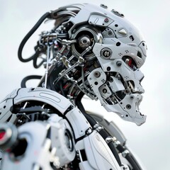 Poster - Close-up of a white robotic head with intricate details.