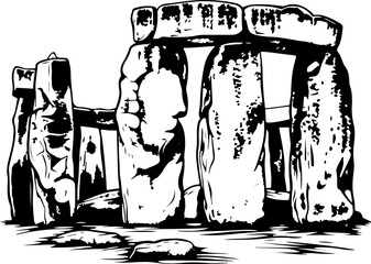 Black and White Illustration of Stonehenge Monument