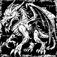 Black and White Dragon Illustration with Bold Lines