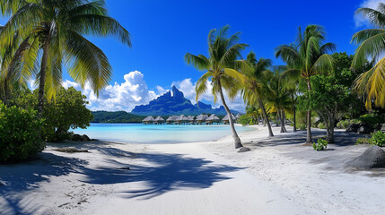 Bora Bora Beach is beautiful, the sea water is beautiful, the sky is clear, and the atmosphere is good.