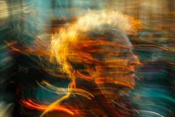 Aufkleber - A woman wearing a vibrant yellow dress spins her arms gracefully, capturing a moment of joy and exuberance, Generate an image that appears to be in motion despite being still. AI generated