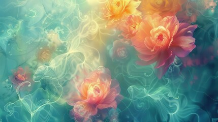 Wall Mural - organic floral dreamscape ethereal abstract wallpaper design digital painting