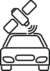Poster - simple icon of a car receiving signals from a satellite, representing gps technology